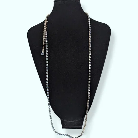 (2/$20) Long Blue Rhinestone Chain Necklace - Picture 2 of 6